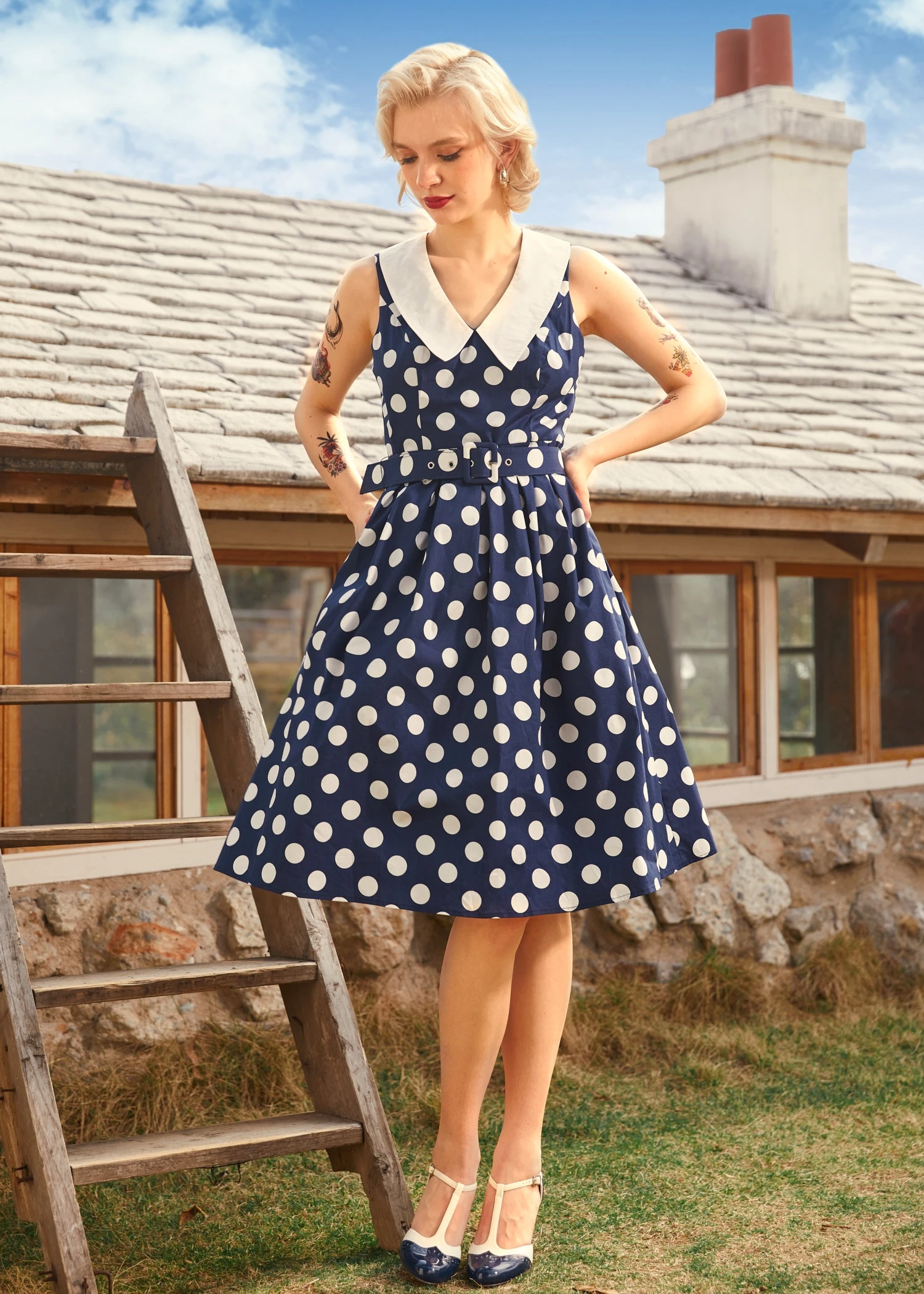 ModCloth Find Me In Palm Springs Navy Plaid Contrast Collar Fit & Flare Midi Dress 7 ModCloth Find Me In Palm Springs Navy Plaid Contrast Collar Fit & Flare Midi Dress - Image 5