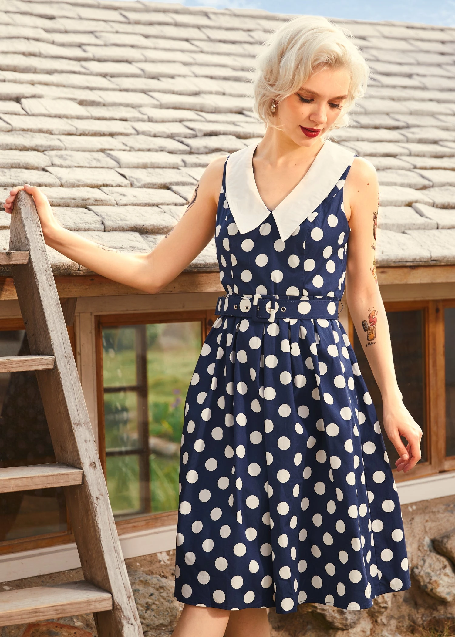 ModCloth Find Me In Palm Springs Navy Plaid Contrast Collar Fit & Flare Midi Dress 5 ModCloth Find Me In Palm Springs Navy Plaid Contrast Collar Fit & Flare Midi Dress - Image 3