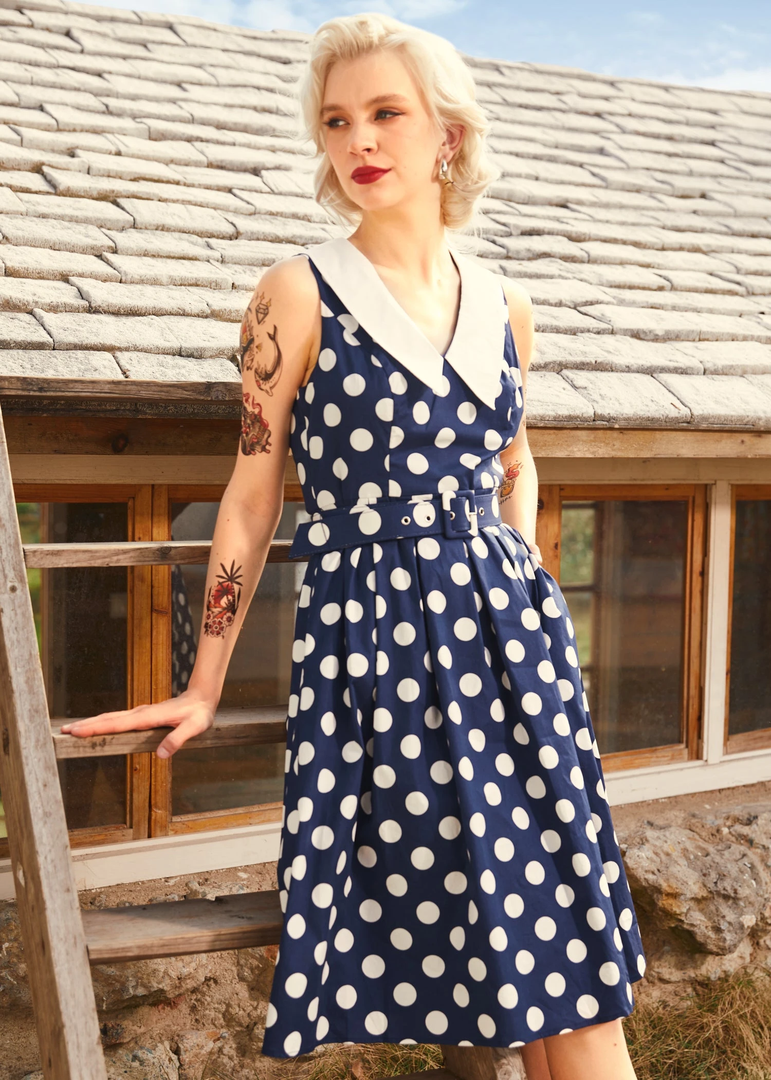 ModCloth Find Me In Palm Springs Navy Plaid Contrast Collar Fit & Flare Midi Dress 4 ModCloth Find Me In Palm Springs Navy Plaid Contrast Collar Fit & Flare Midi Dress - Image 2