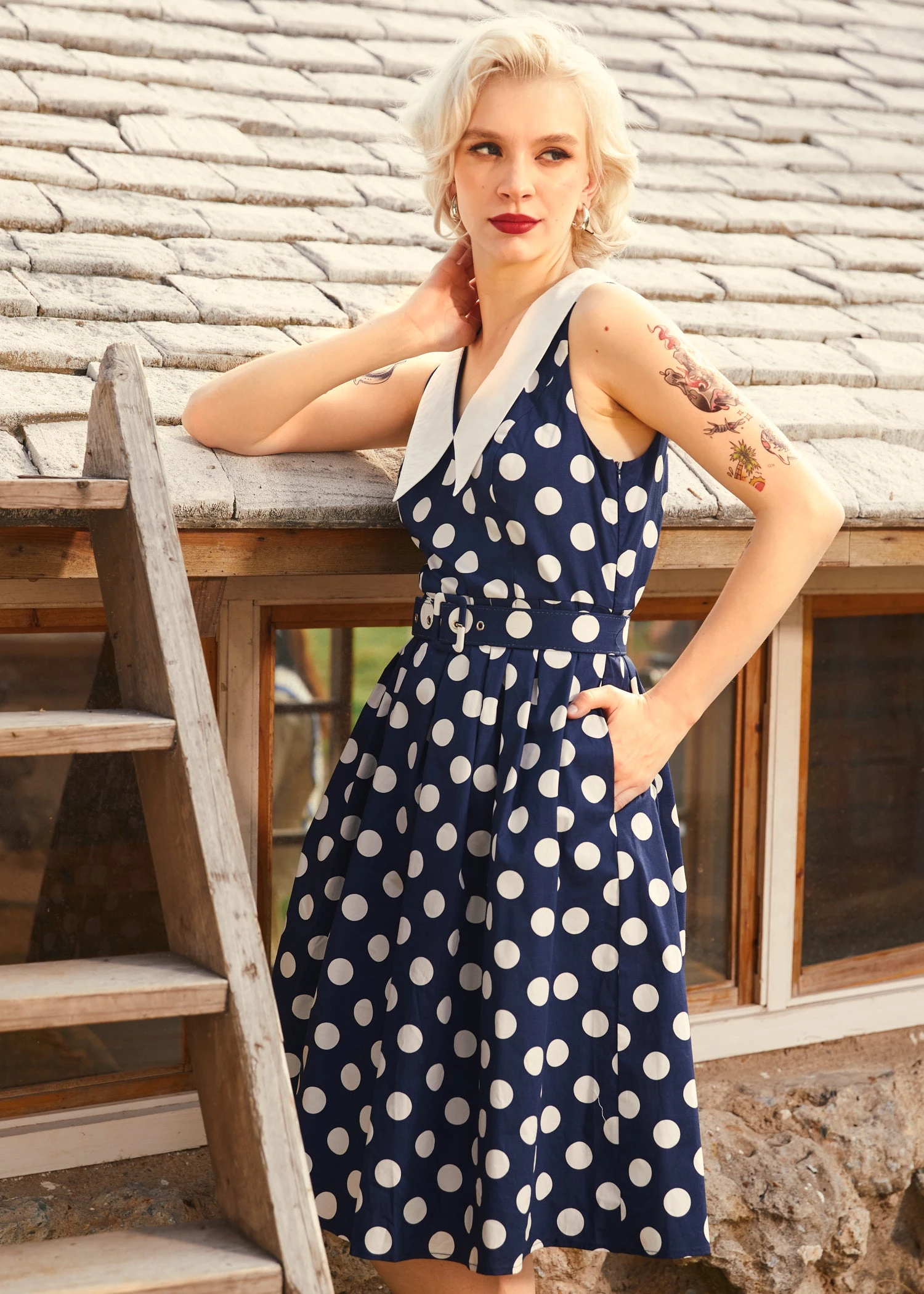 ModCloth Find Me In Palm Springs Navy Plaid Contrast Collar Fit & Flare Midi Dress 3 ModCloth Find Me In Palm Springs Navy Plaid Contrast Collar Fit & Flare Midi Dress