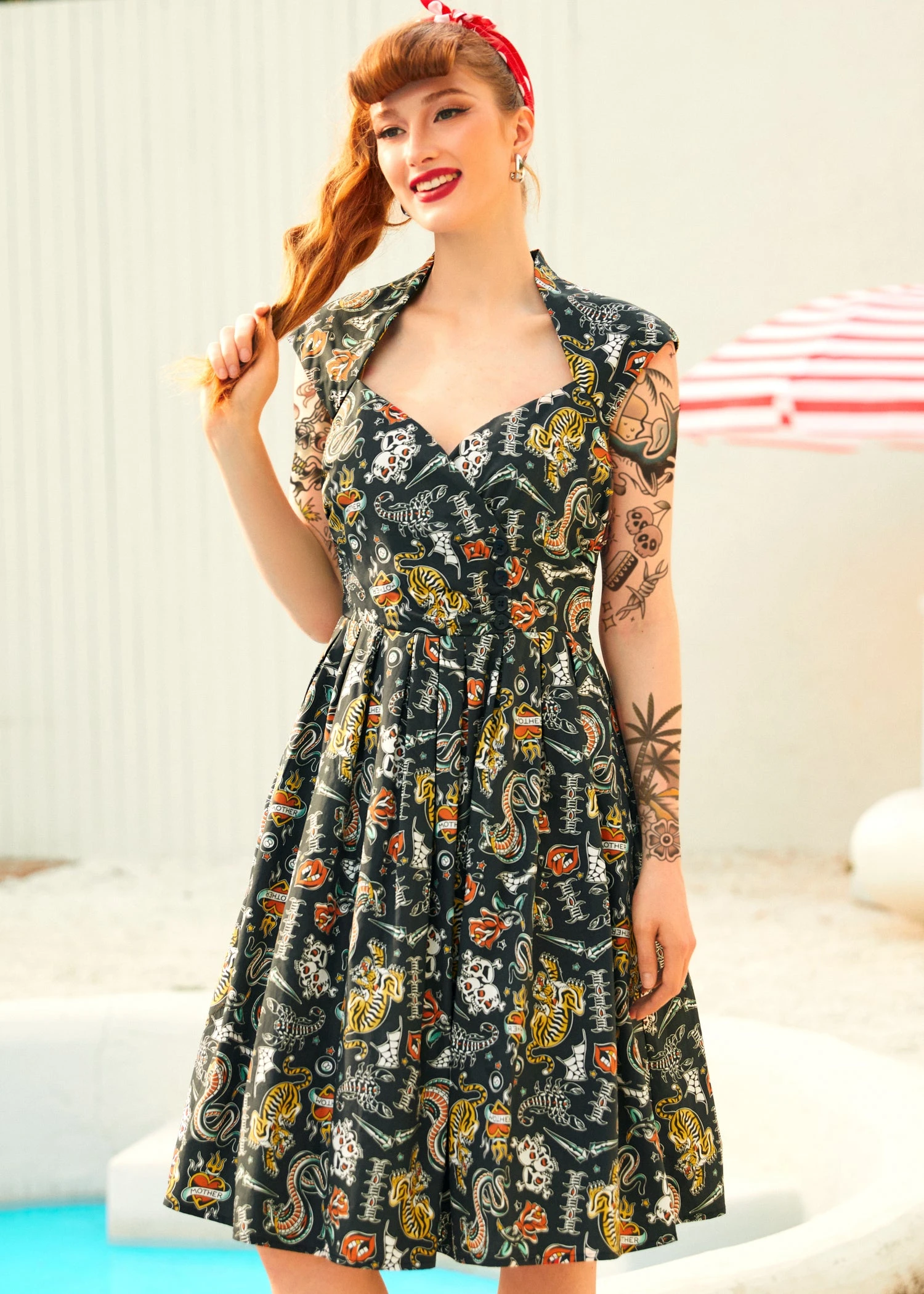 ModCloth Namesake Label Black Tattoo Print Faux Wrap Midi Dress 5 ModCloth Namesake Label Black Tattoo Print Faux Wrap Midi Dress - Image 3