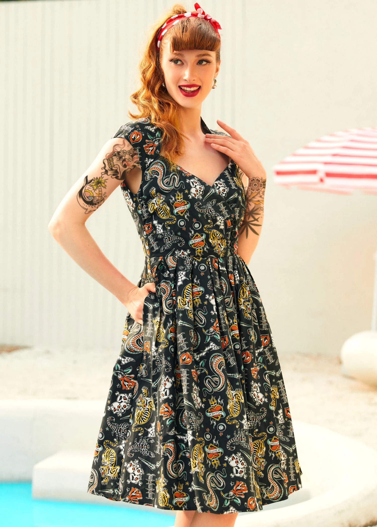 ModCloth Namesake Label Black Tattoo Print Faux Wrap Midi Dress 3 ModCloth Namesake Label Black Tattoo Print Faux Wrap Midi Dress
