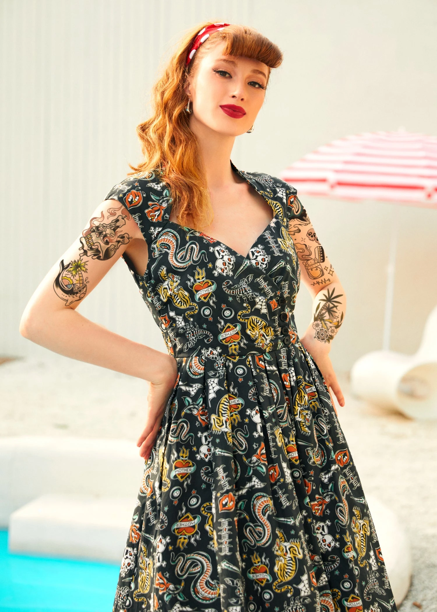 ModCloth Namesake Label Black Tattoo Print Faux Wrap Midi Dress 4 ModCloth Namesake Label Black Tattoo Print Faux Wrap Midi Dress - Image 2