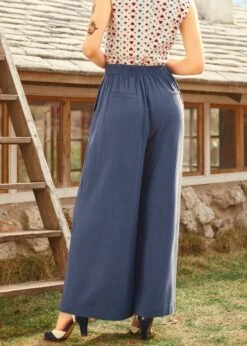 ModCloth Sail Away Wide-Leg Trousers - Nautical Vintage Button Detail High-Waisted Pants -ModCloth 208153 NAV 3