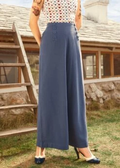 ModCloth Sail Away Wide-Leg Trousers - Nautical Vintage Button Detail High-Waisted Pants -ModCloth 208153 NAV 6 2