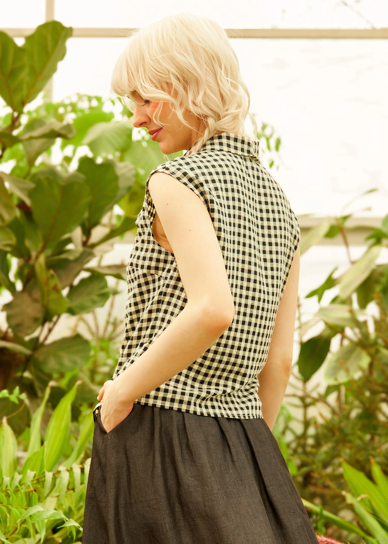 ModCloth Namesake Label Gingham Garden Stroll Bow Blouse – Vintage Neck-Tie Cap Sleeve Top 4 ModCloth Namesake Label Gingham Garden Stroll Bow Blouse – Vintage Neck-Tie Cap Sleeve Top - Image 2