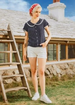 ModCloth Polka Dot Daydream Navy & White - Layered Peter Pan Collar Retro Blouse 7 ModCloth Polka Dot Daydream Navy & White - Layered Peter Pan Collar Retro Blouse -ModCloth 208165 NAVDOT 1