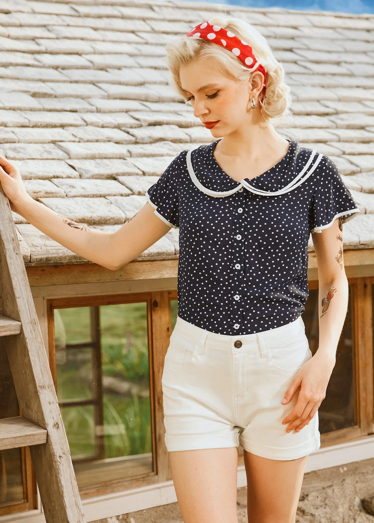 ModCloth Polka Dot Daydream Navy & White - Layered Peter Pan Collar Retro Blouse 3 ModCloth Polka Dot Daydream Navy & White - Layered Peter Pan Collar Retro Blouse