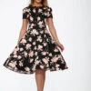 Black & Pink Floral Swing Dress -ModCloth 21160 Black Pink Floral Dress 12