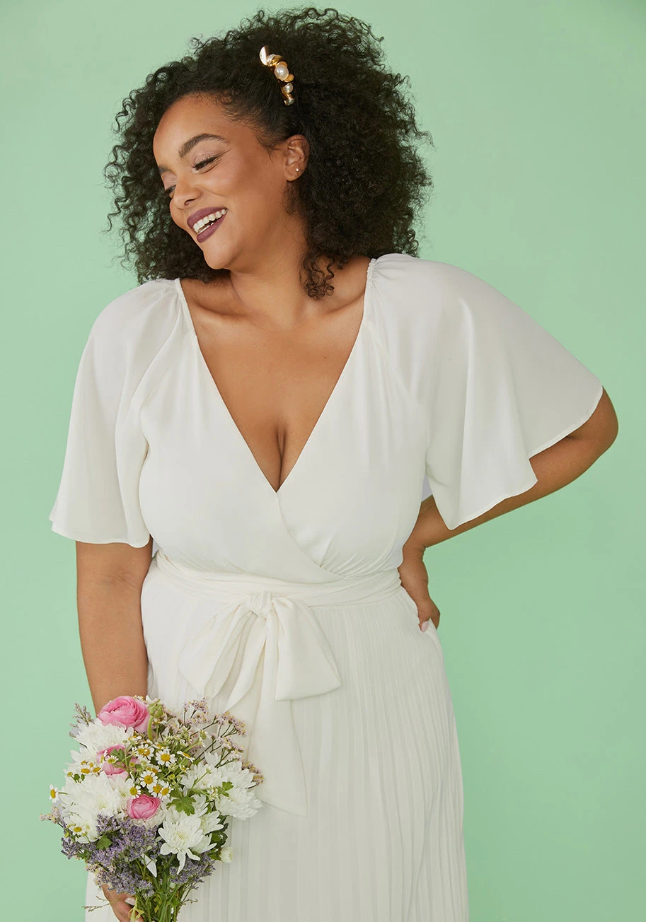 ModCloth White Pleated Elevated In Love – Flutter Sleeve A-Line Midi Dress 14 ModCloth White Pleated Elevated In Love – Flutter Sleeve A-Line Midi Dress - Image 12