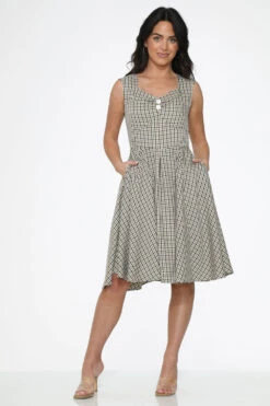 Orchid Bloom Gingham Swing Dress – Vintage-Inspired Midi with Side Pockets -ModCloth 21720 Gingham Swing Dress 1