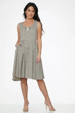 Orchid Bloom Gingham Swing Dress – Vintage-Inspired Midi with Side Pockets -ModCloth 21720 Gingham Swing Dress 4