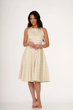 Beige & White Polka Dot Swing Dress -ModCloth 21920 Beige White Polka Dot Dress 6