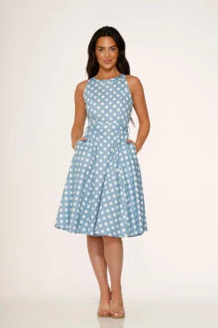 Light Blue White Polka Dot Swing Dress