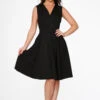 Orchid Bloom Black Swing Dress – Elegant Midi with Side Pockets -ModCloth 21950BlackSwingDress 1