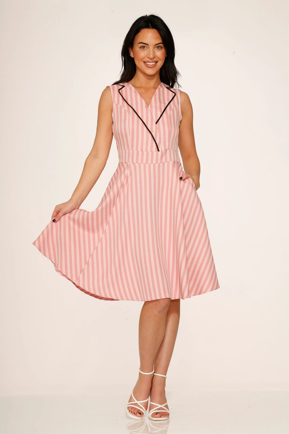 Pink Stripe Swing Dress – Vintage-Inspired Midi with Functional Pockets 4 Pink Stripe Swing Dress – Vintage-Inspired Midi with Functional Pockets - Image 2