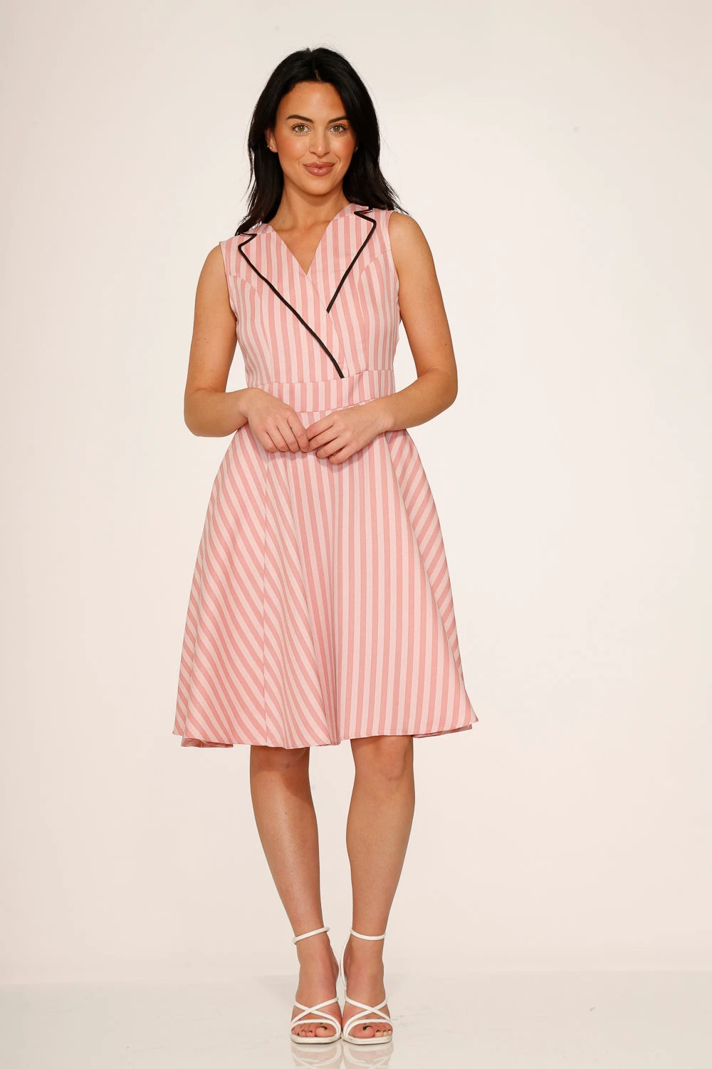 Pink Stripe Swing Dress – Vintage-Inspired Midi with Functional Pockets 5 Pink Stripe Swing Dress – Vintage-Inspired Midi with Functional Pockets - Image 3