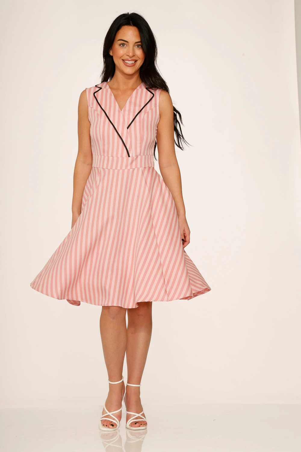 Pink Stripe Swing Dress – Vintage-Inspired Midi with Functional Pockets 3 Pink Stripe Swing Dress – Vintage-Inspired Midi with Functional Pockets