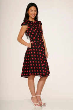 Black & Pink Polka Dot Swing Dress -ModCloth 21971 Black Pink Polka Dot Dress 8