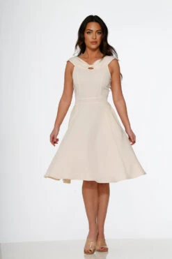 Orchid Bloom Off White Occasional Swing Midi Dress – Elegant Bridal Event A-Line with Pockets -ModCloth 22033 Offwhite Swing Dress 14