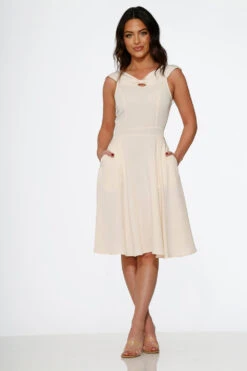 Orchid Bloom Off White Occasional Swing Midi Dress – Elegant Bridal Event A-Line with Pockets