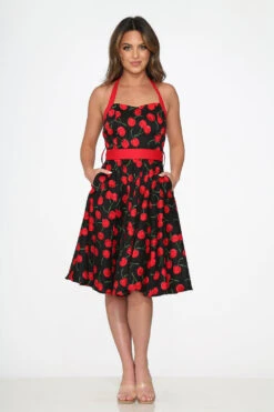 Black & Red Cherry Halter Dress -ModCloth 22110 Black Red Cherry Halter Dress 2