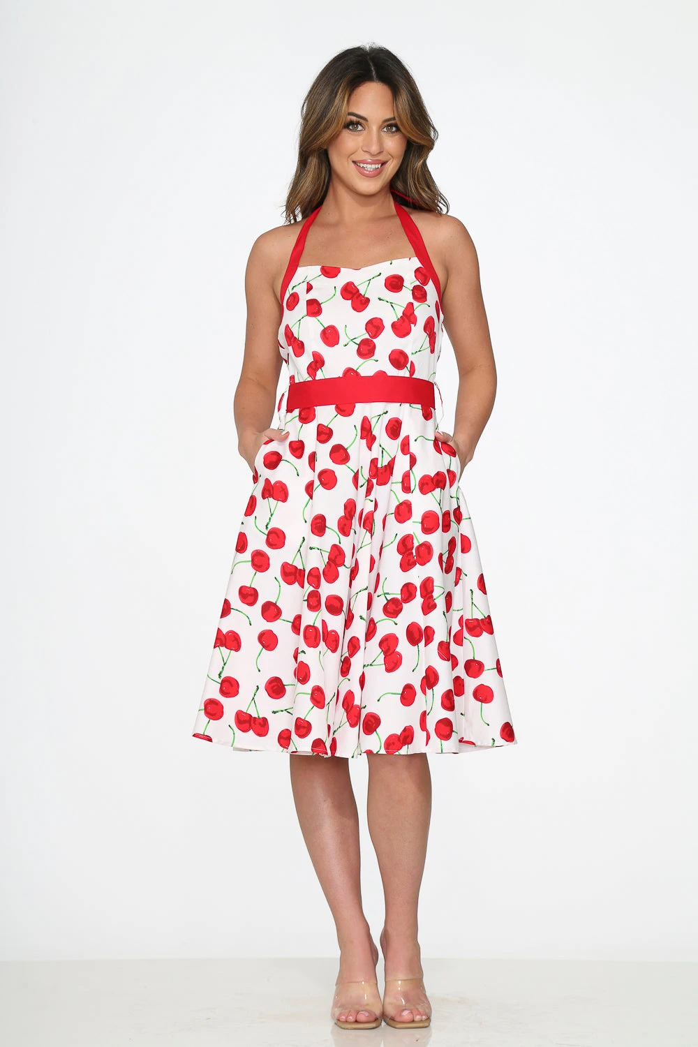 White Red Cherry Halter Swing Dress 4 White Red Cherry Halter Swing Dress - Image 2