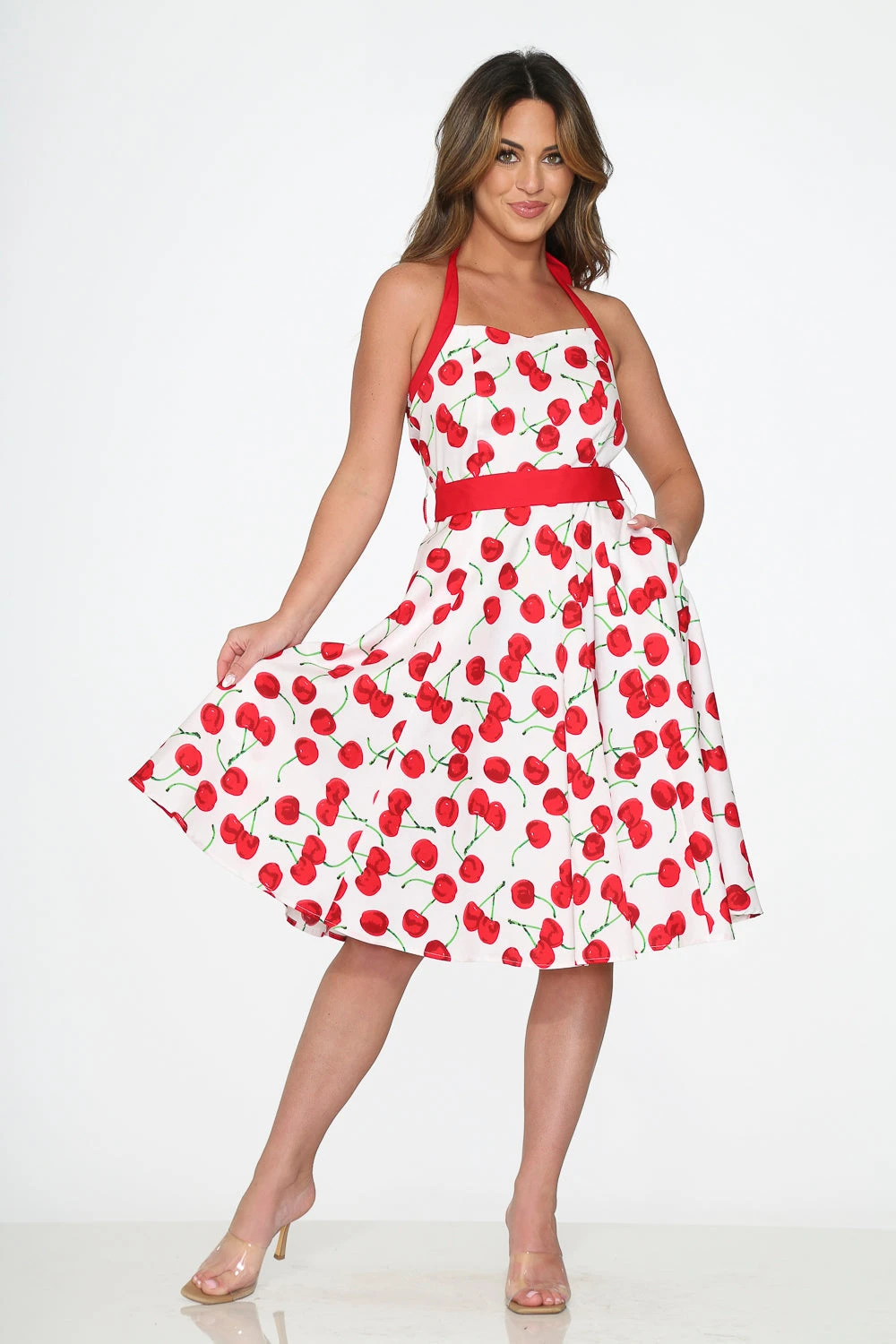White Red Cherry Halter Swing Dress 3 White Red Cherry Halter Swing Dress