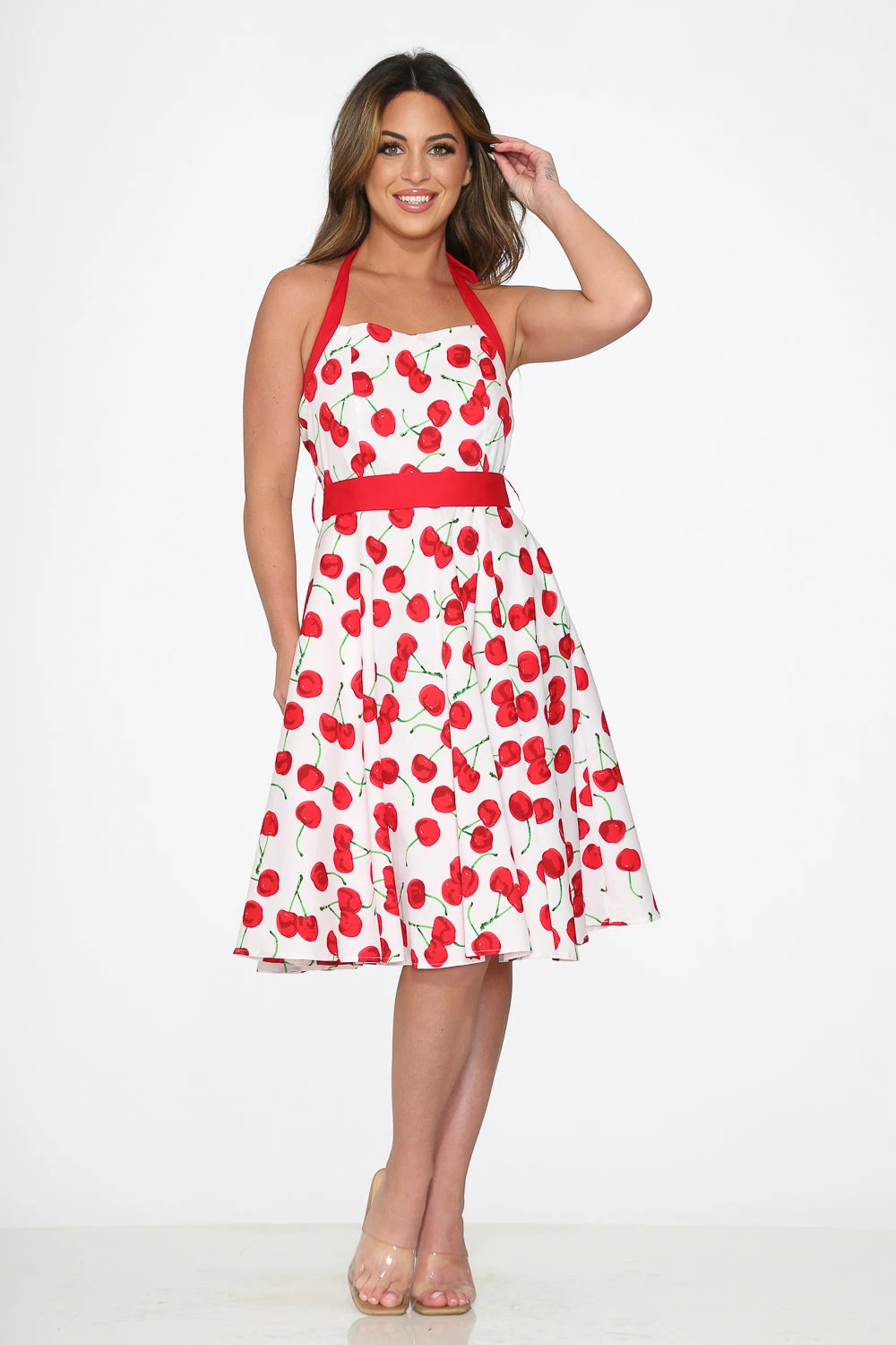 White Red Cherry Halter Swing Dress 5 White Red Cherry Halter Swing Dress - Image 3