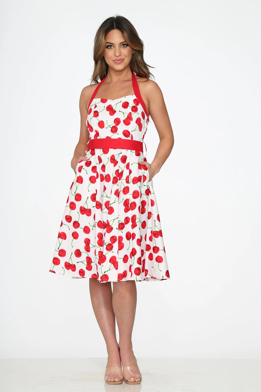 White Red Cherry Halter Swing Dress 6 White Red Cherry Halter Swing Dress - Image 4