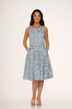 Blue Daisy Floral Swing Dress -ModCloth 23240 Blue Daisy Floral Dress 1