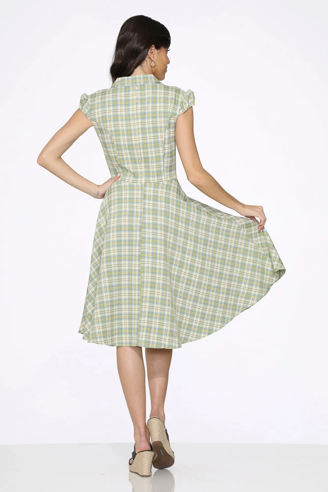 Orchid Bloom Green Plaid Vintage Swing Dress - Midi Length with Pockets 5 Orchid Bloom Green Plaid Vintage Swing Dress - Midi Length with Pockets - Image 3