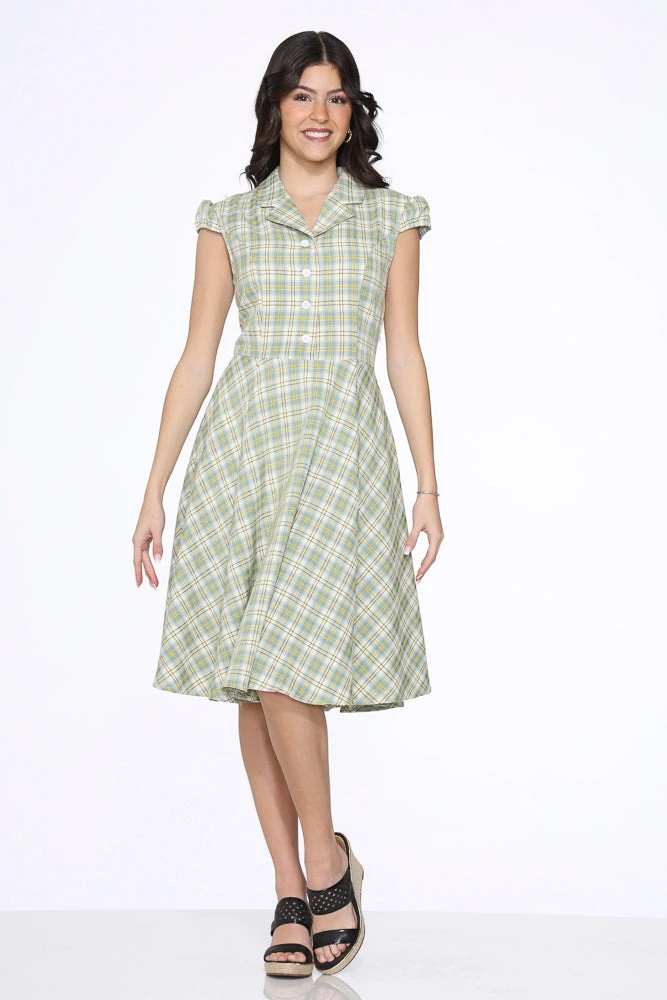 Orchid Bloom Green Plaid Vintage Swing Dress - Midi Length with Pockets 7 Orchid Bloom Green Plaid Vintage Swing Dress - Midi Length with Pockets - Image 5