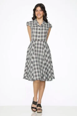 Black Plaid Swing Dress with Pockets – Vintage-Inspired A-Line Midi Dress -ModCloth 23265 Brown White Plaid Swing Dress 1