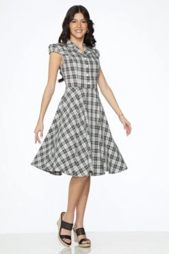 Black Plaid Swing Dress with Pockets – Vintage-Inspired A-Line Midi Dress -ModCloth 23265 Brown White Plaid Swing Dress 15