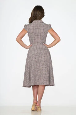 Orchid Bloom Brown Plaid Vintage Swing Midi Dress with Pockets -ModCloth 23340 Brown Plaid Swing Dress 14
