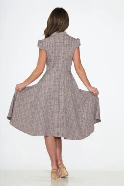 Orchid Bloom Brown Plaid Vintage Swing Midi Dress with Pockets -ModCloth 23340 Brown Plaid Swing Dress 17