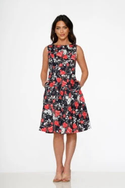 Navy Floral Swing Dress 10 Navy Floral Swing Dress -ModCloth 23350NavyRedRoseDress 2