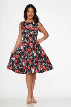 Navy Floral Swing Dress 9 Navy Floral Swing Dress -ModCloth 23350 Navy Red Rose Dress 11