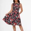 Orchid Bloom Navy Floral Swing Dress - Cotton Stretch Midi with Pockets 2 Orchid Bloom Navy Floral Swing Dress - Cotton Stretch Midi with Pockets -ModCloth 23350 Navy Red Rose Dress 4