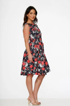 Navy Floral Swing Dress 11 Navy Floral Swing Dress -ModCloth 23350 Navy Red Rose Dress 7