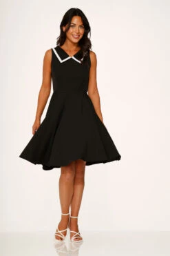 Black & White Swing Dress – Vintage Inspired Midi A-Line with Pockets -ModCloth 23810 Black White Swing Dress 11