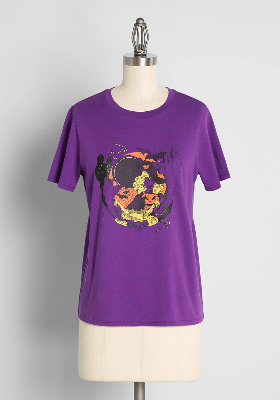 ModCloth Purple Halloween Graphic Crew Neck Tee – Spooky Ghost & Jack-O-Lantern Vintage Print 3 ModCloth Purple Halloween Graphic Crew Neck Tee – Spooky Ghost & Jack-O-Lantern Vintage Print