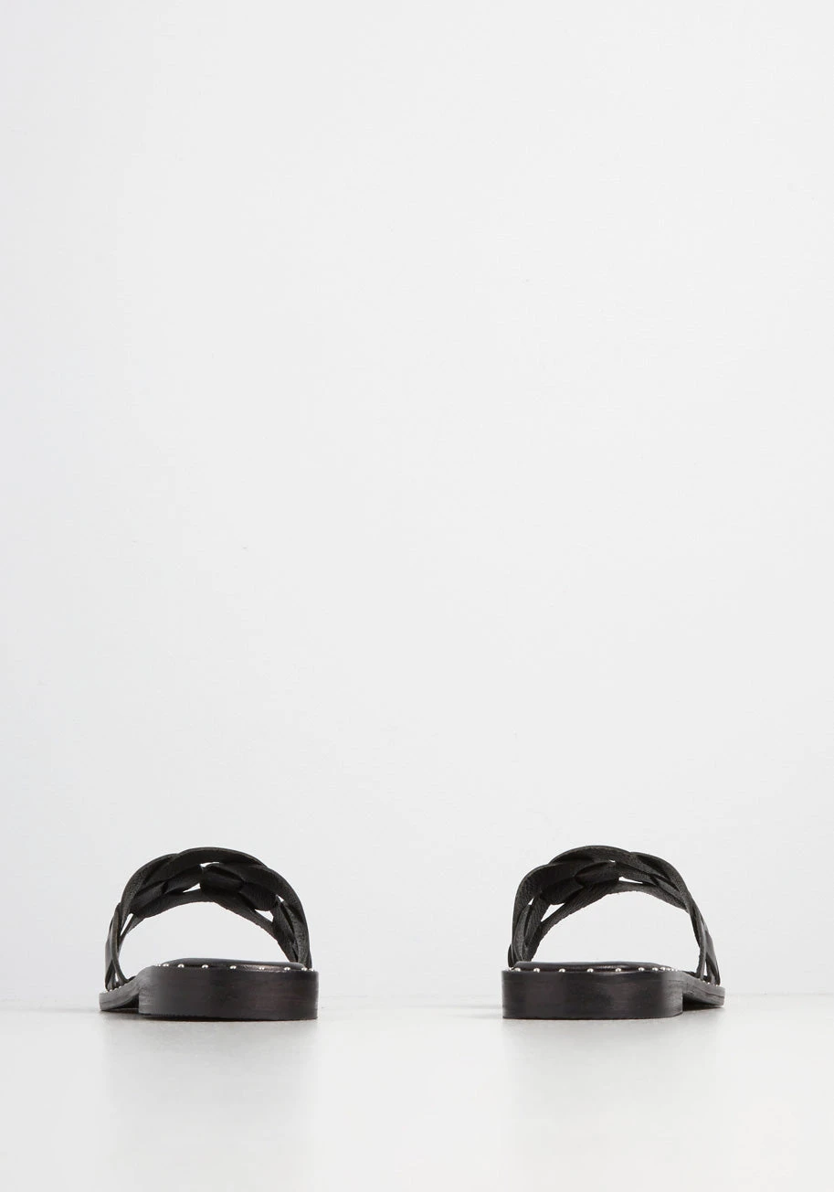 Chelsea Crew Black Woven Leather Chain-Link Slide Sandal – Vintage Inspired Flat 6 Chelsea Crew Black Woven Leather Chain-Link Slide Sandal – Vintage Inspired Flat - Image 4