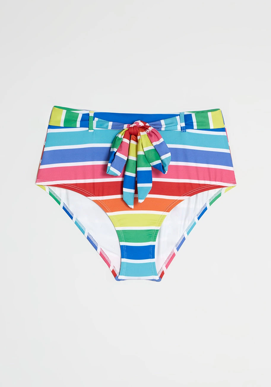 ModCloth JoJo Neon Rainbow Striped High-Waisted Bikini Bottom with Sash Tie 4 ModCloth JoJo Neon Rainbow Striped High-Waisted Bikini Bottom with Sash Tie - Image 2