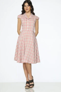 Orchid Bloom Pink Plaid Vintage Swing Dress – Retro Midi with Side Pockets -ModCloth 32364 Pink Plaid Swing Dress 8