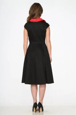 Orchid Bloom Black with Red Trim Vintage Flare – Midi Swing Dress with Pockets -ModCloth 3310 Black Red Trim Dress 18