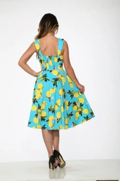 Orchid Bloom Aqua Blue Lemon Print Swing Dress – Retro Vintage Midi Style 11 Orchid Bloom Aqua Blue Lemon Print Swing Dress – Retro Vintage Midi Style -ModCloth 3558 Aqua Lemon Dress 13