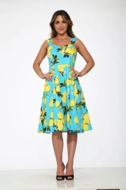 Orchid Bloom Aqua Blue Lemon Print Swing Dress – Retro Vintage Midi Style 12 Orchid Bloom Aqua Blue Lemon Print Swing Dress – Retro Vintage Midi Style -ModCloth 3558 Aqua Lemon Dress 3