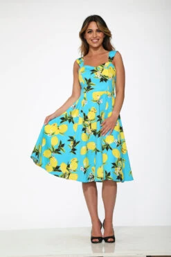 Orchid Bloom Aqua Blue Lemon Print Swing Dress – Retro Vintage Midi Style 10 Orchid Bloom Aqua Blue Lemon Print Swing Dress – Retro Vintage Midi Style -ModCloth 3558 Aqua Lemon Dress 4
